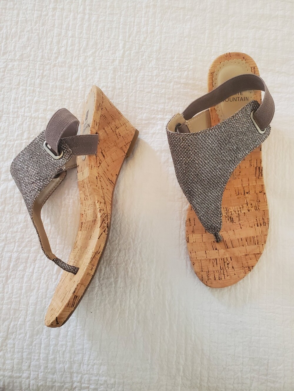 White Mountain Gray Sparkly Cork Wedge Sandals